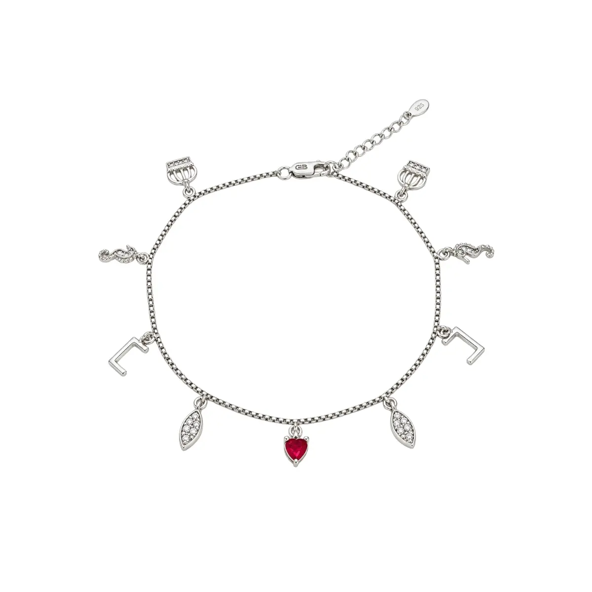 925 Sterling Silver Charm Anklet For Women With Heart And Floral Charms